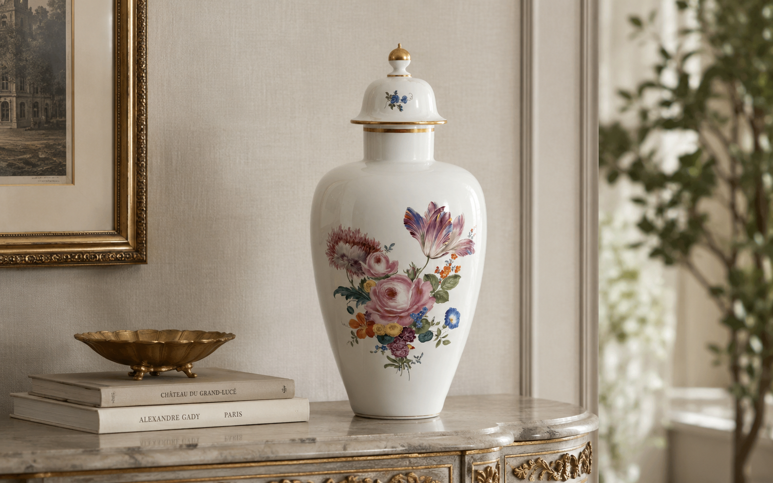 Meissen Floral Vase with Domed Cover